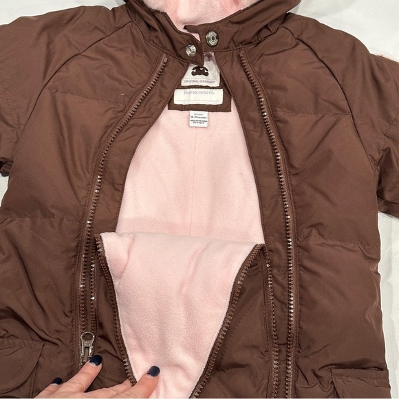 Gap babyGAP Brown Pink Down Filled Bunting Winter Hooded Snowsuit - Picture 4 of 11